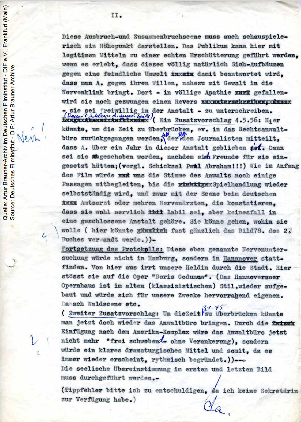 Gedächtnisprotokoll, mit handschriftlichen Kommentaren von Artur Brauner Gedächtnisprotokoll, mit handschriftlichen Kommentaren von Artur Brauner